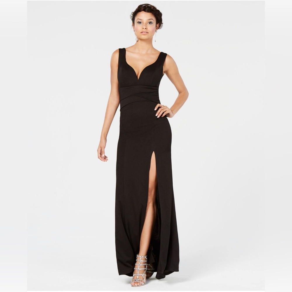 Emerald Sundae Juniors Womens Black Sweetheart Neck Slit Gown Dress Size XXS